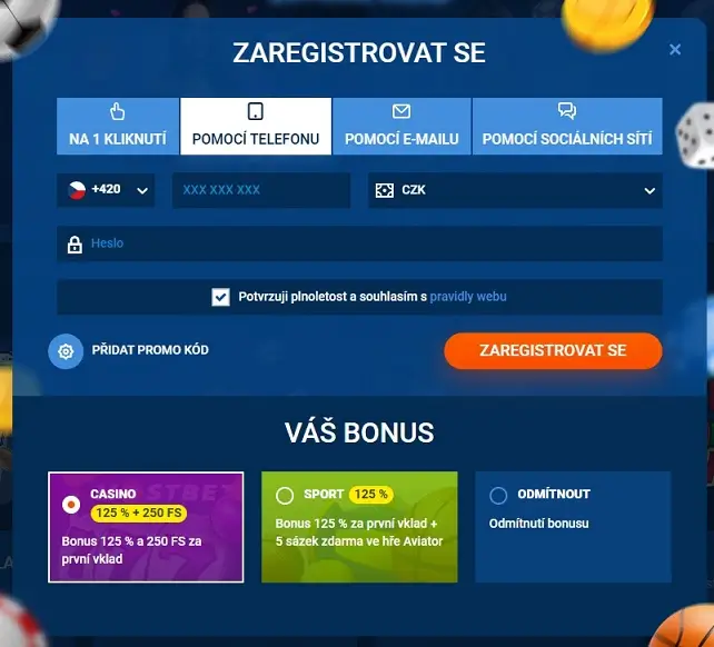 Registrace v Mostbet Casino přes mobilní telefon